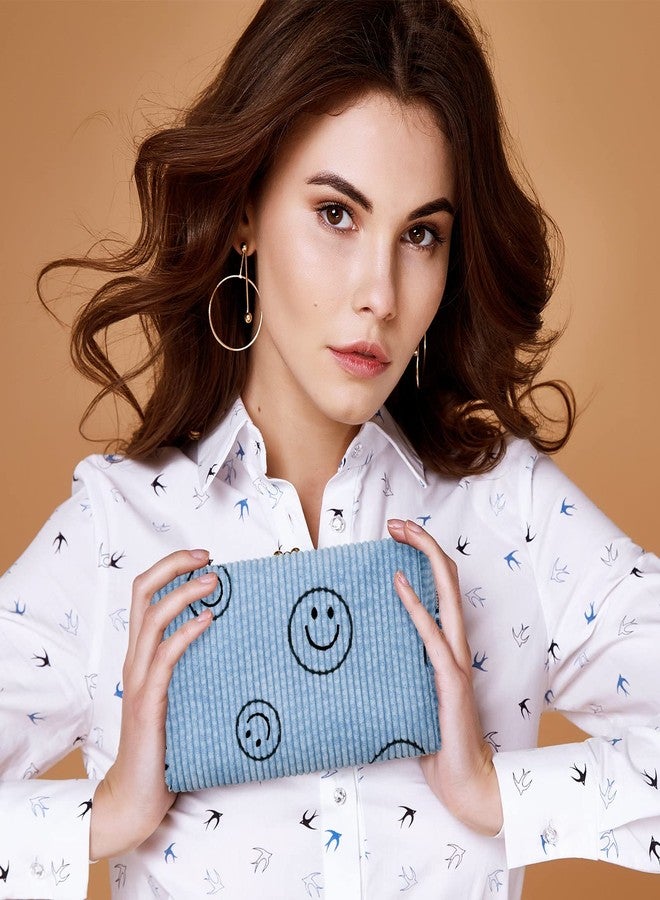 Photect 3 Pcs Corduroy Cosmetic Bag Smile Face Aesthetic Preppy Pouch Travel Makeup Bags for Christmas Women Holiday Organizer Gifts(Classic,Blue, Brown, Dark Gray) - Image 5
