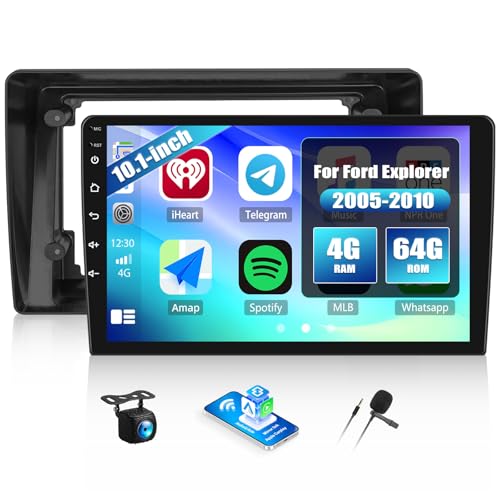 SIXWIN 4G+64G Android Car Stereo for Ford Explorer 2005-2010 10.1 Inch Touch Screen with CarPlay Android Auto Mirror Link UI Bluetooth FM GPS Navigation WiFi FM SWC Shot Cut Backup Camera MIC - Image 1