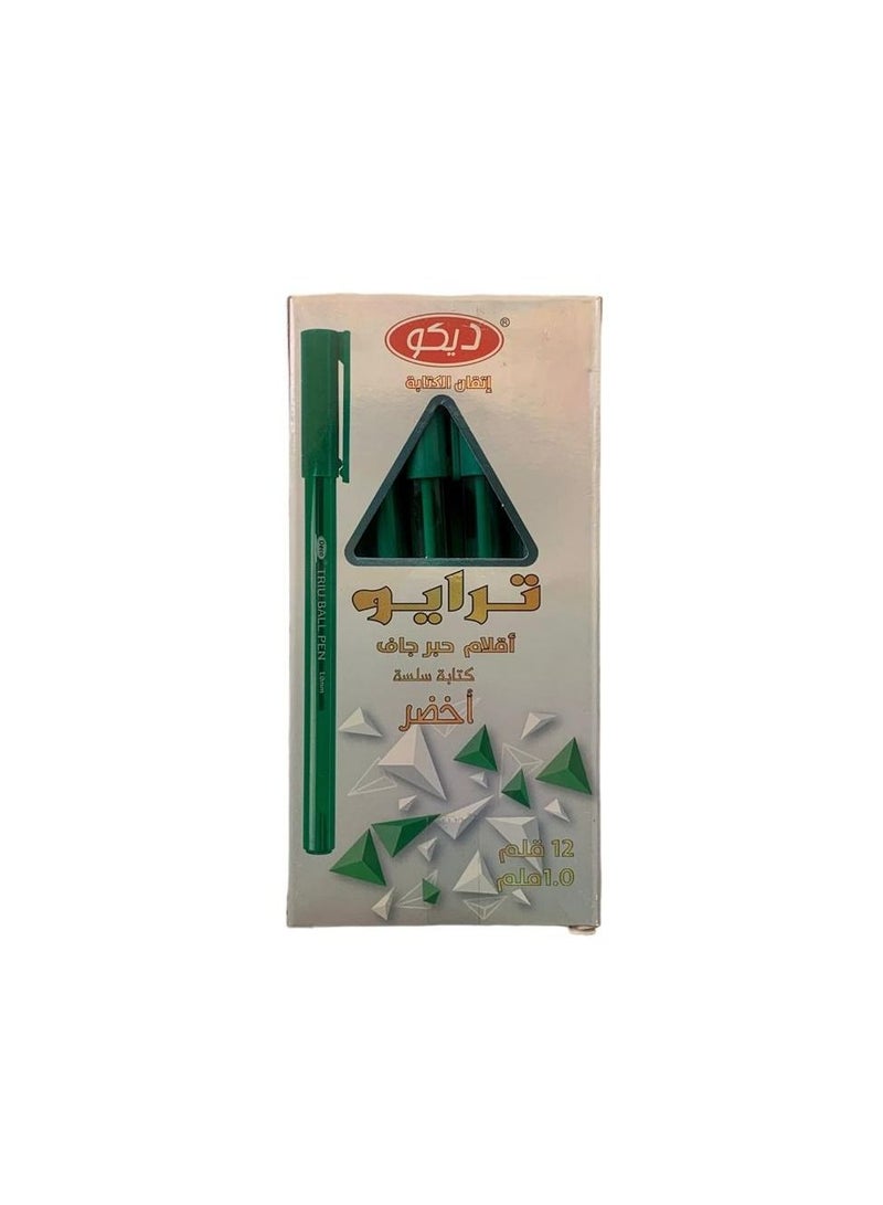 DECO Trio 12 Ballpoint Pens Green Color 