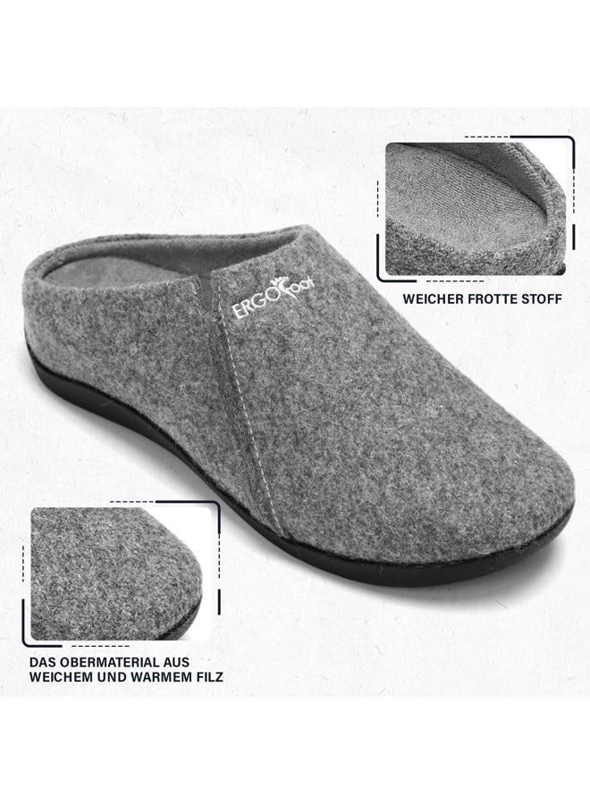 ERGOfoot House Slippers With Arch Support, Orthopedic Slippers for Plantar Fasciitis Pain Relief, Comfy Wool Felt Clog, Non-Slip Indoor Outdoor House Shoes for Women and Men, Grey, 6 Women/5 Men - Image 4