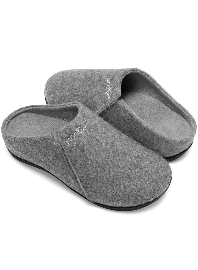 ERGOfoot House Slippers With Arch Support, Orthopedic Slippers for Plantar Fasciitis Pain Relief, Comfy Wool Felt Clog, Non-Slip Indoor Outdoor House Shoes for Women and Men, Grey, 6 Women/5 Men - Image 1