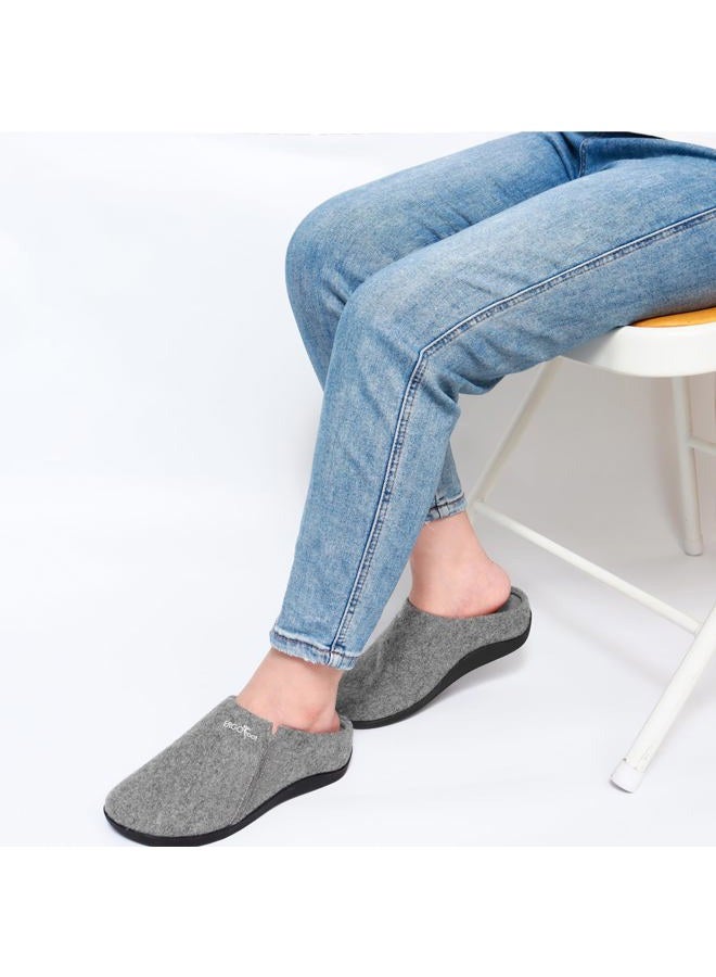 ERGOfoot House Slippers With Arch Support, Orthopedic Slippers for Plantar Fasciitis Pain Relief, Comfy Wool Felt Clog, Non-Slip Indoor Outdoor House Shoes for Women and Men, Grey, 6 Women/5 Men - Image 2