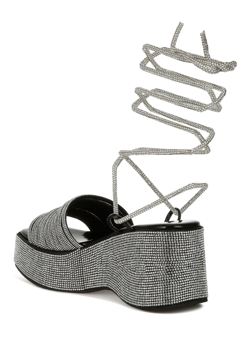 London Rag Rhinestone Embellished Lace-Up Sandals