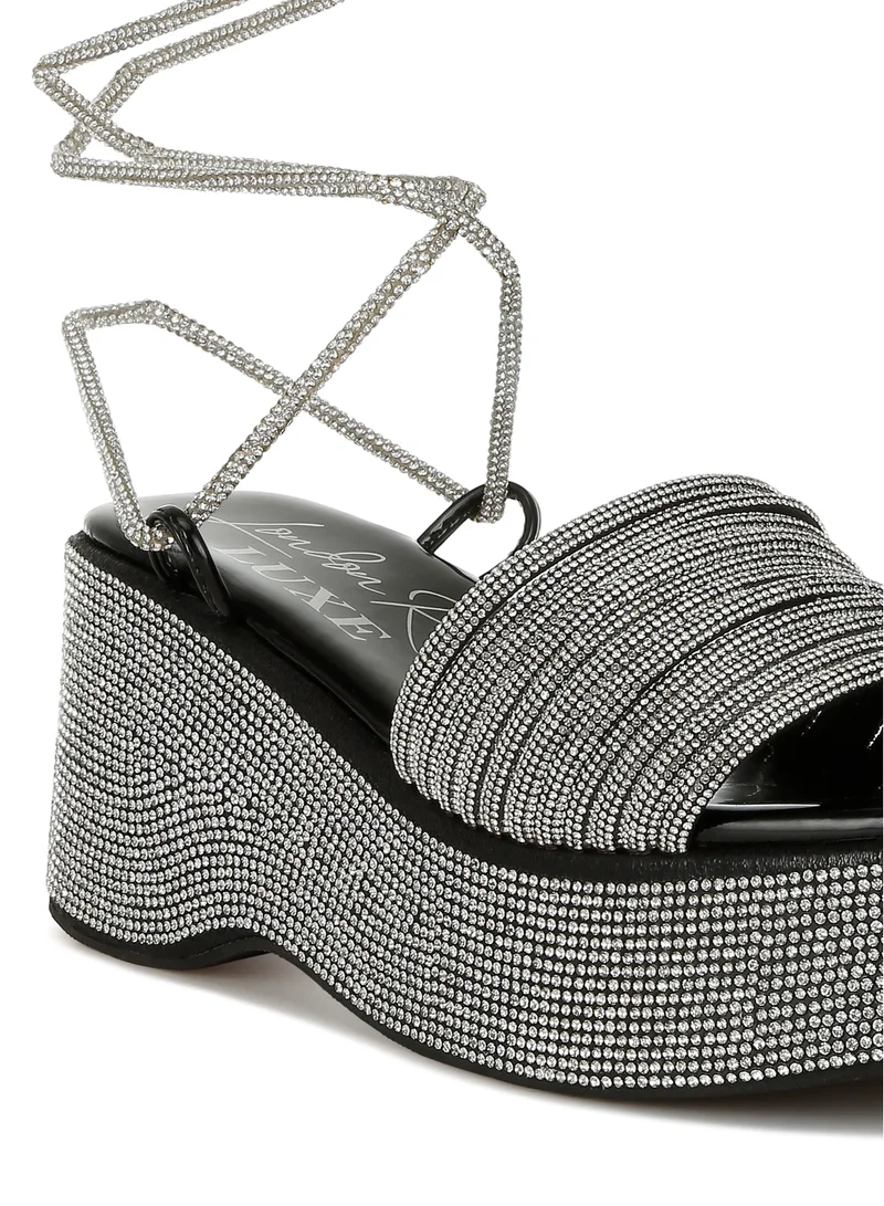 London Rag Rhinestone Embellished Lace-Up Sandals