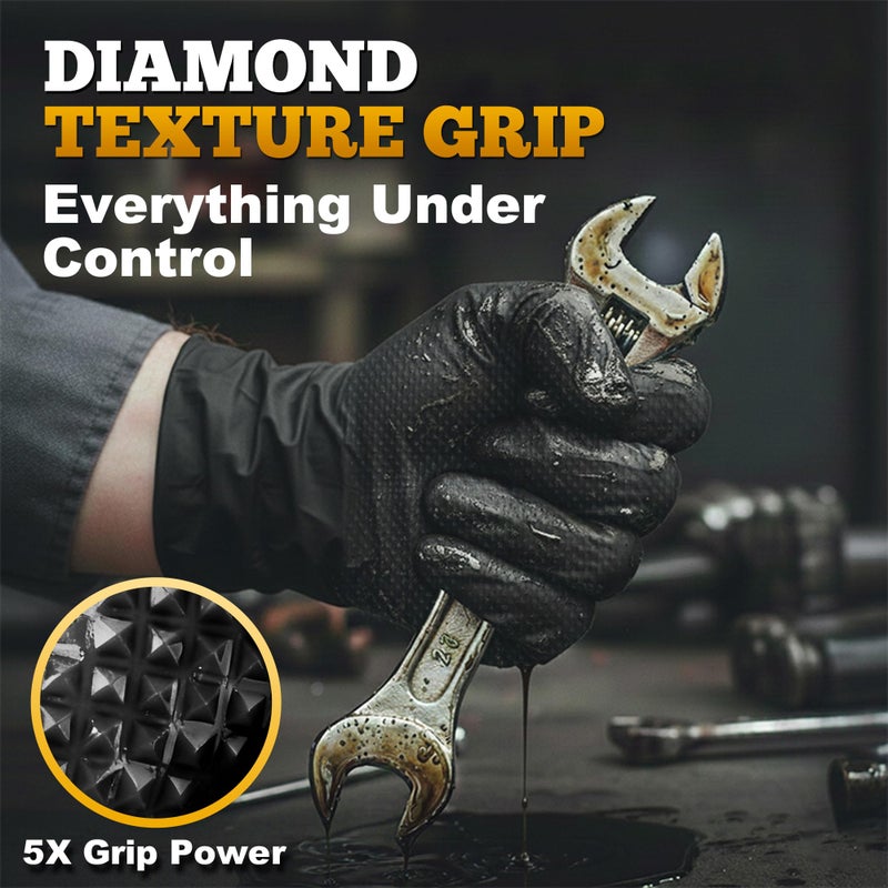 TitanFlex Heavy Duty Black Industrial Nitrile Gloves, 8-mil, XL, Box of 100, Latex Free, Raised Diamond Texture, Powder Free, Food Safe, Rubber Gloves, Mechanic Gloves - Image 3