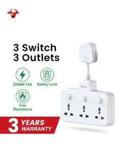 GONEO Flexible Extension Board, Individual Switch Power Strip, 3250W 13A Extension Cord with 3 Universal Socket, Surge Protection for Home Office - 3 Switches 3 Outlets  - Image 3