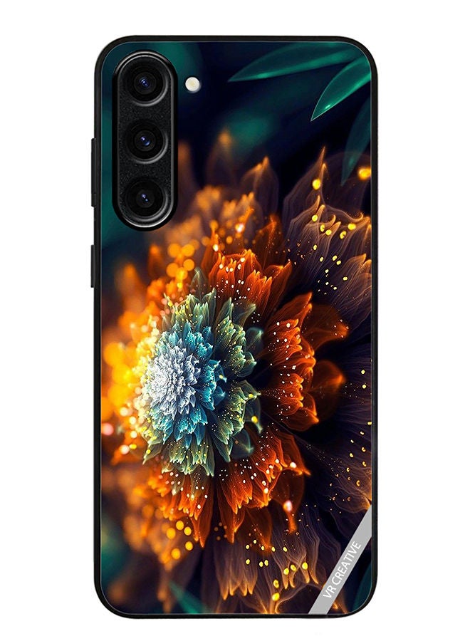 VR CREATIVE Protective Case Cover For Samsung Galaxy S23 Plus Orange And Blue Glowing Fractual Flower Design Multicolour - Image 1