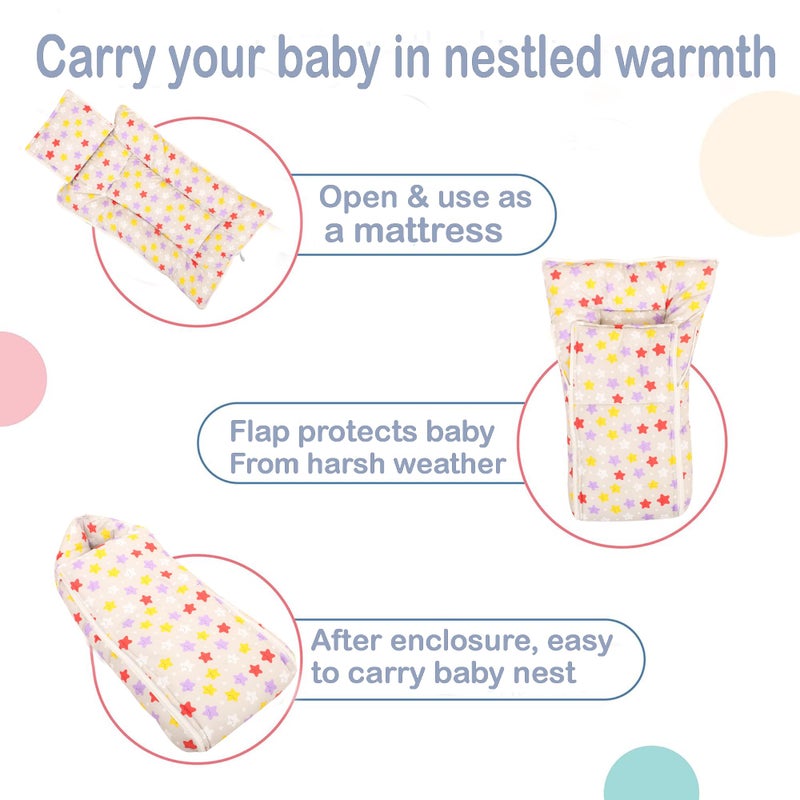 Nonibud Baby Cotton Sleeping Bed Cum Carrying Nest Bag with Storage Bag # Large Size 77 Cms X 40 Cms # 0-9 Months- SkyBlue Star Print (Pink Stars New) - Image 5