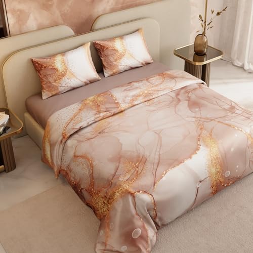 Stoa Paris 300TC UltraSatin King Size Comforter Set with Bedsheet & 2 Pillow Covers, Hypoallergenic, Year-Round Use, Wrinkle & Fade Resistant, Wedding Gift for Couples, Louvre - Champagne, Gold - Image 3