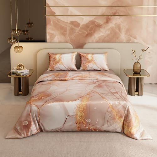 Stoa Paris 300TC UltraSatin King Size Comforter Set with Bedsheet & 2 Pillow Covers, Hypoallergenic, Year-Round Use, Wrinkle & Fade Resistant, Wedding Gift for Couples, Louvre - Champagne, Gold - Image 2