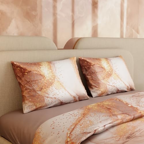 Stoa Paris 300TC UltraSatin King Size Comforter Set with Bedsheet & 2 Pillow Covers, Hypoallergenic, Year-Round Use, Wrinkle & Fade Resistant, Wedding Gift for Couples, Louvre - Champagne, Gold - Image 4