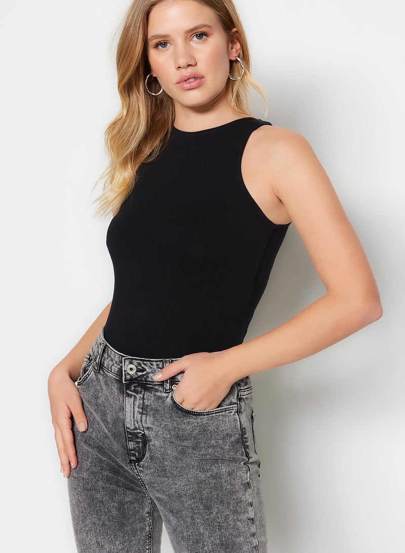 trendyol Black Cotton Halter Neck Fitted/Flexible Knitted Athlete Sitting on the Body TWOSS23AL00069 - Image 1