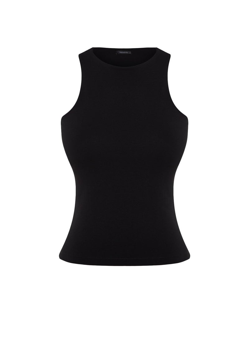 trendyol Black Cotton Halter Neck Fitted/Flexible Knitted Athlete Sitting on the Body TWOSS23AL00069 - Image 5