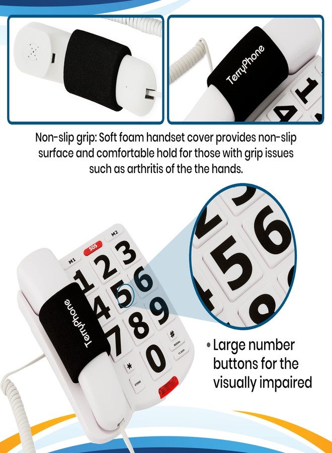 Acenis Big Button Phone for Seniors - Corded Landline Telephone - Large Buttons and One-Touch Dialling for Visually Impaired - 80 dB Amplified Ringer for Hearing Impaired, Ergonomic Non-Slip Grip - Image 3