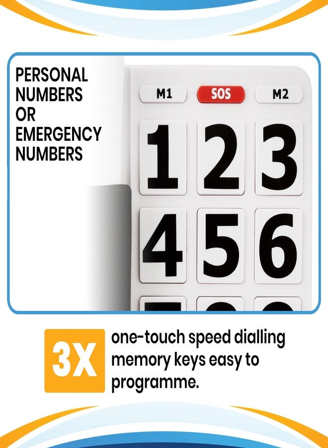 Acenis Big Button Phone for Seniors - Corded Landline Telephone - Large Buttons and One-Touch Dialling for Visually Impaired - 80 dB Amplified Ringer for Hearing Impaired, Ergonomic Non-Slip Grip - Image 2