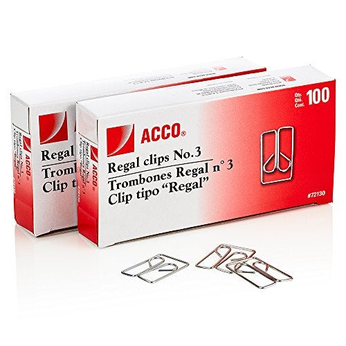 ACCO Brands Acco Regal Paper Clips No 3, 100/Box, Silver, 2/Pack (ACC72152) - Image 1