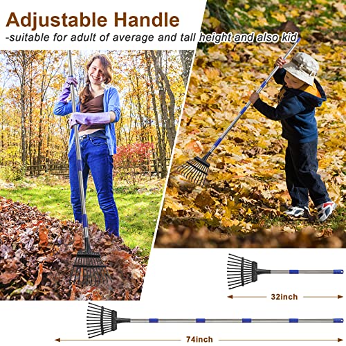 Bird Twig Garden Rake -Small Leaves Rakes for Gardening - 11 Metal Tines 8.5" Wide - 78" Long Handle Leaf Rakes for Lawns Heavy Duty for Yard Lawn Shrub Garden Beds - Image 2