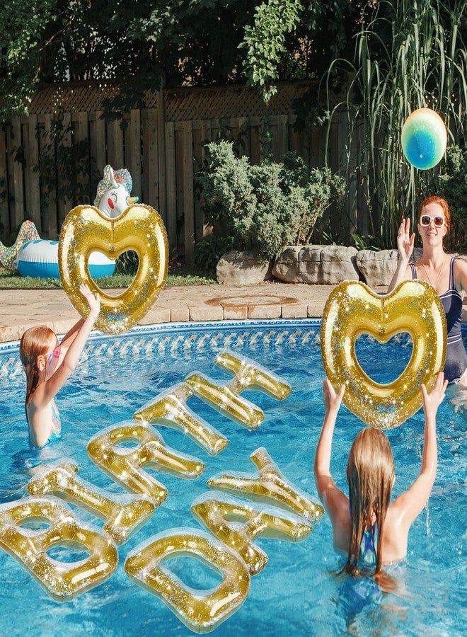 Minatee 15 Pcs Happy Birthday Pool Float Inflatable Letter Heart Pool Party Float Combo Large 20'' Letter Balloons Float Decoration Water Swimming Pool Beach Toys with 40 Pcs Adhesive Dots for Party (Gold) - Image 4