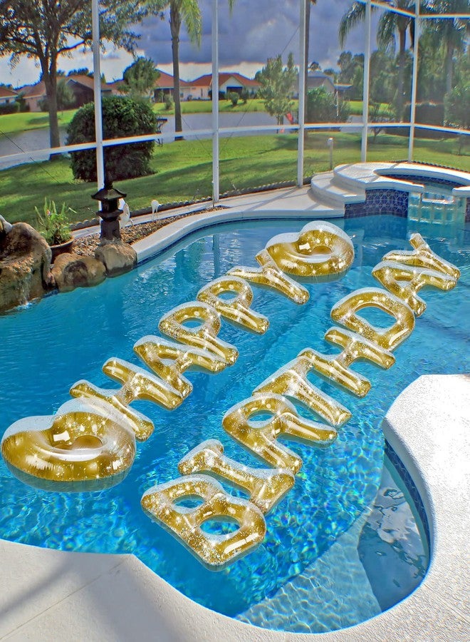 Minatee 15 Pcs Happy Birthday Pool Float Inflatable Letter Heart Pool Party Float Combo Large 20'' Letter Balloons Float Decoration Water Swimming Pool Beach Toys with 40 Pcs Adhesive Dots for Party (Gold) - Image 5