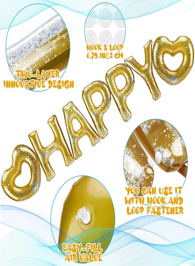 Minatee 15 Pcs Happy Birthday Pool Float Inflatable Letter Heart Pool Party Float Combo Large 20'' Letter Balloons Float Decoration Water Swimming Pool Beach Toys with 40 Pcs Adhesive Dots for Party (Gold) - Image 3