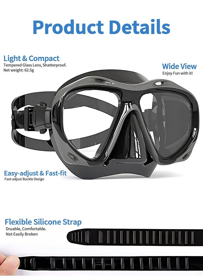 UETEEY Snorkel Diving Mask, Panoramic HD Swim Mask, AntiFog Scuba Diving Goggles, Silicone Skirt Tempered Glass Dive Mask Adult Youth Swim Goggles with Nose Cover for Diving, Snorkeling, Swimming - Image 2