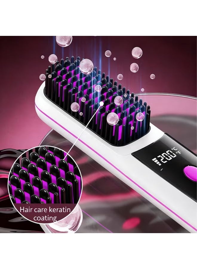 Cordless Hair Straightener Brush with Charging Stand, Portable USB Rechargeable Straightening Comb with Fast 20-Second Heating, Anti-Scald & Keratin Coating for Smooth, Frizz-Free Hair On the Go, White - Image 4
