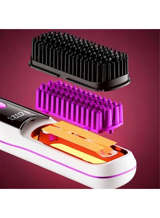 Cordless Hair Straightener Brush with Charging Stand, Portable USB Rechargeable Straightening Comb with Fast 20-Second Heating, Anti-Scald & Keratin Coating for Smooth, Frizz-Free Hair On the Go, White - Image 2