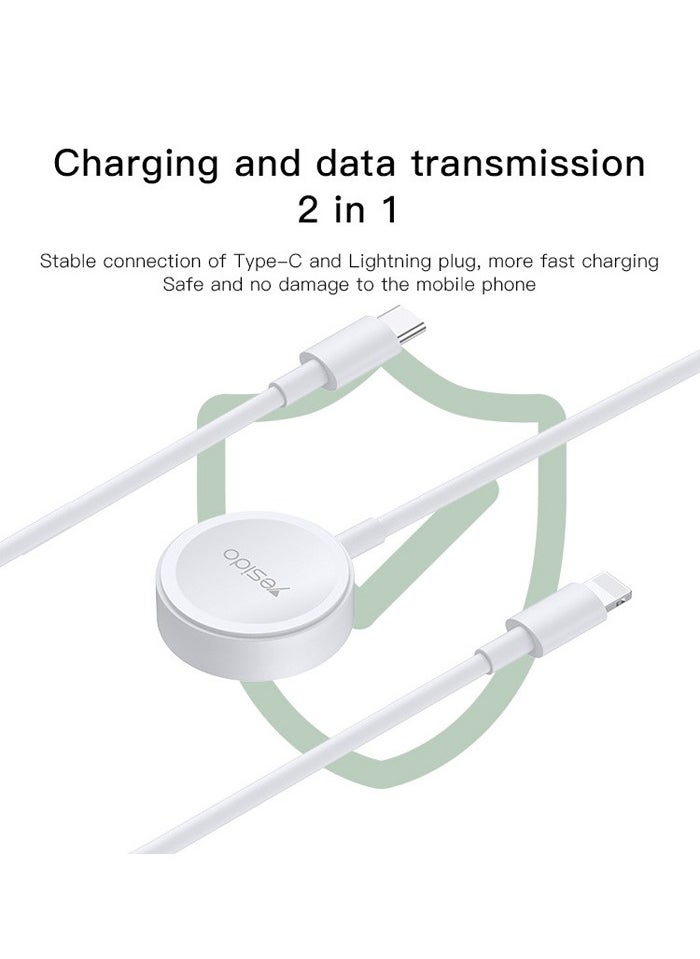 Yesido - Yesido CA113 Type-C and Lightning to Wireless Charging 2 in 1 Magnetic Data Cable - White - Image 1
