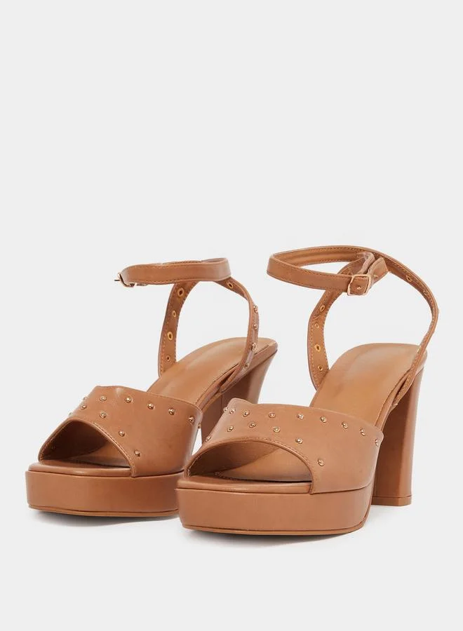 Styli Nude Studded Platform Heel Sandals