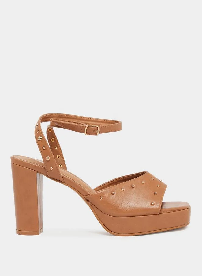 Styli Nude Studded Platform Heel Sandals