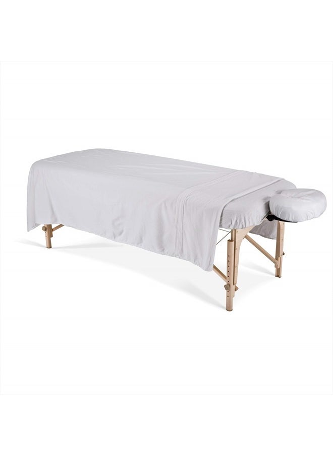 EARTHLITE DURA-LUXE Flannel Massage Table Sheet Set – Durable, Soft, Luxurious Comfort, Double-Napped Top Sheet, Fitted Sheet & Crescent Cover white  - Image 1