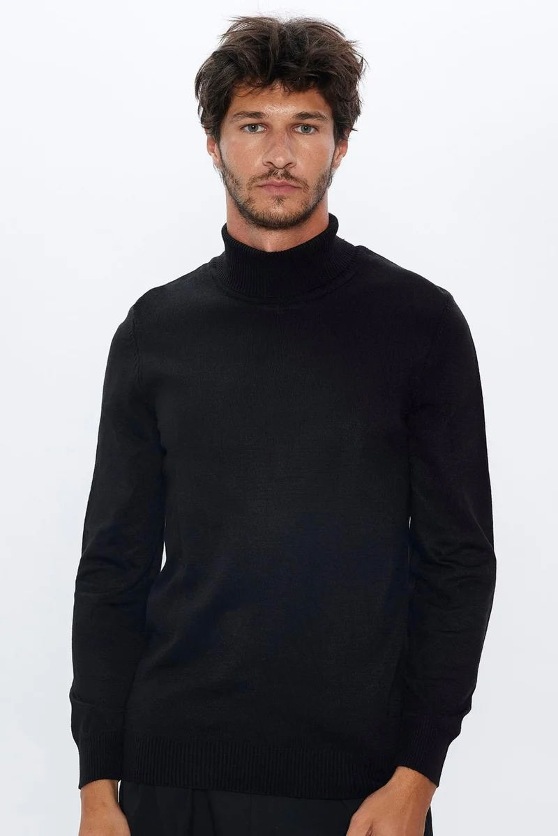 تودورس Slim Fit Narrow Cut Full Turtleneck Non-Pilling Soft Textured Black Men's Sweater