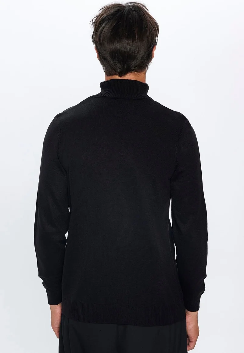 تودورس Slim Fit Narrow Cut Full Turtleneck Non-Pilling Soft Textured Black Men's Sweater