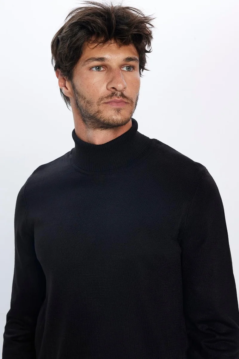 تودورس Slim Fit Narrow Cut Full Turtleneck Non-Pilling Soft Textured Black Men's Sweater