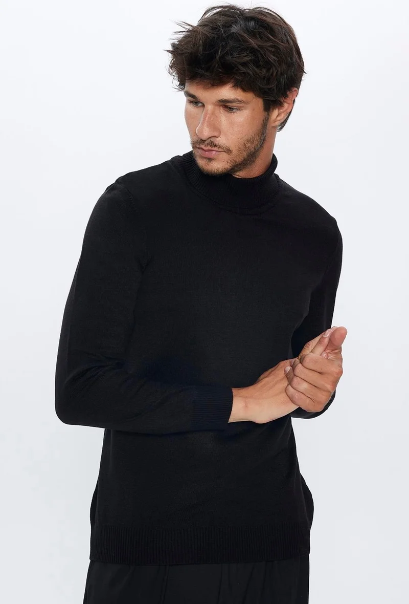 تودورس Slim Fit Narrow Cut Full Turtleneck Non-Pilling Soft Textured Black Men's Sweater