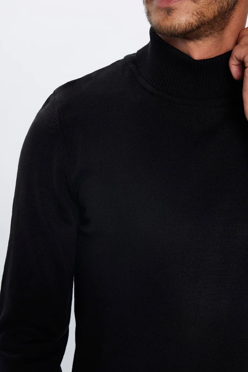 تودورس Slim Fit Narrow Cut Full Turtleneck Non-Pilling Soft Textured Black Men's Sweater