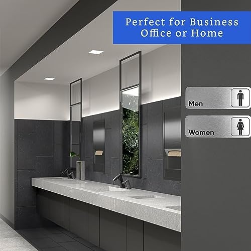 GLOBE ROCKET Men and Women Restroom Sign (Brushed Aluminum Set of 2) - Modern Bathroom Sign for Business - Restroom Signs for Business - Image 5