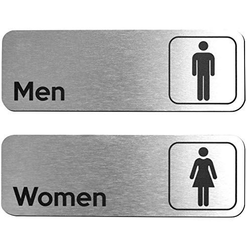 GLOBE ROCKET Men and Women Restroom Sign (Brushed Aluminum Set of 2) - Modern Bathroom Sign for Business - Restroom Signs for Business - Image 1