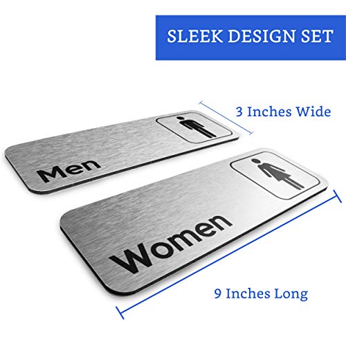 GLOBE ROCKET Men and Women Restroom Sign (Brushed Aluminum Set of 2) - Modern Bathroom Sign for Business - Restroom Signs for Business - Image 2