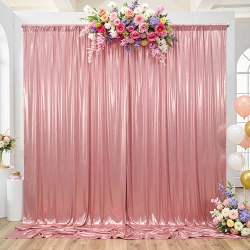 Suppromo 10x10ft Rose Gold Sequin Backdrop Curtain for Parties Glitter Photo Backdrop Wrinkle Free Polyester Drapes Shimmer Back Drop for Wedding Birthday Baby Shower Photography Background 2 Panels 5x10ft - Image 1