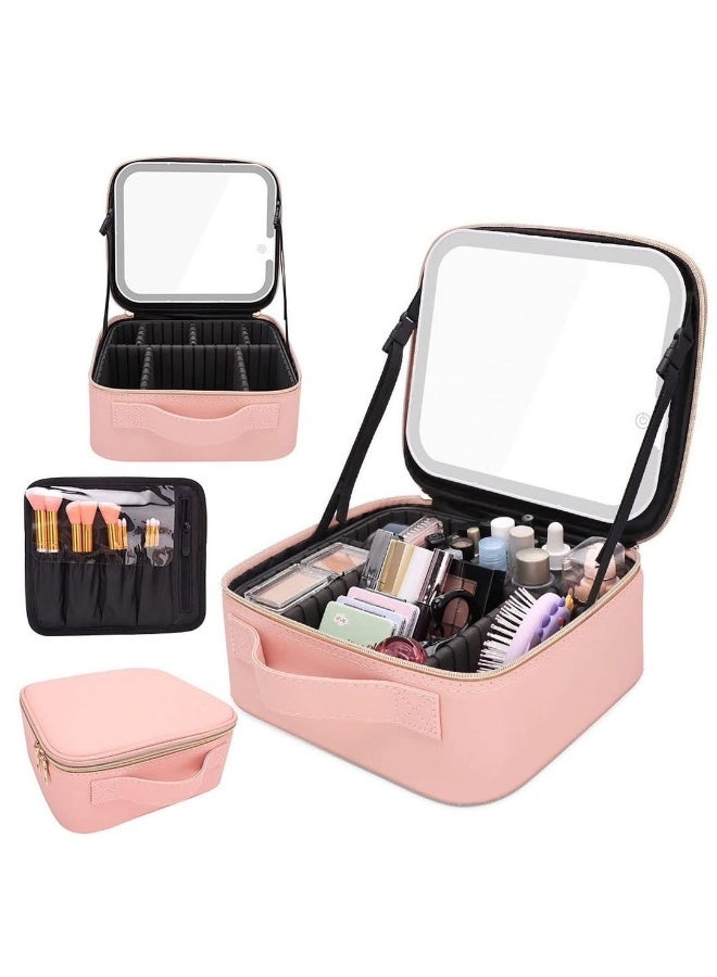 Portable Travel Cosmetic Bag with Storage Space Organizer with Adjustable Dividers for Makeup Brushes Jewelry Accessories - Pink - Image 4