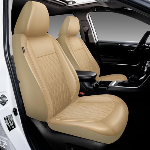 CAROMOP Faux Leather Car Seat Covers Full Set,Luxury and Comfortable Covers for Cars,Split Bench Compatible Car Interior Covers,Universal Fit for Suvs,Vans,Trucks,Airbag Compatible(5-Seat Beige) - Image 2