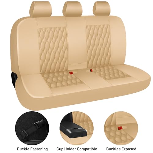 CAROMOP Faux Leather Car Seat Covers Full Set,Luxury and Comfortable Covers for Cars,Split Bench Compatible Car Interior Covers,Universal Fit for Suvs,Vans,Trucks,Airbag Compatible(5-Seat Beige) - Image 4
