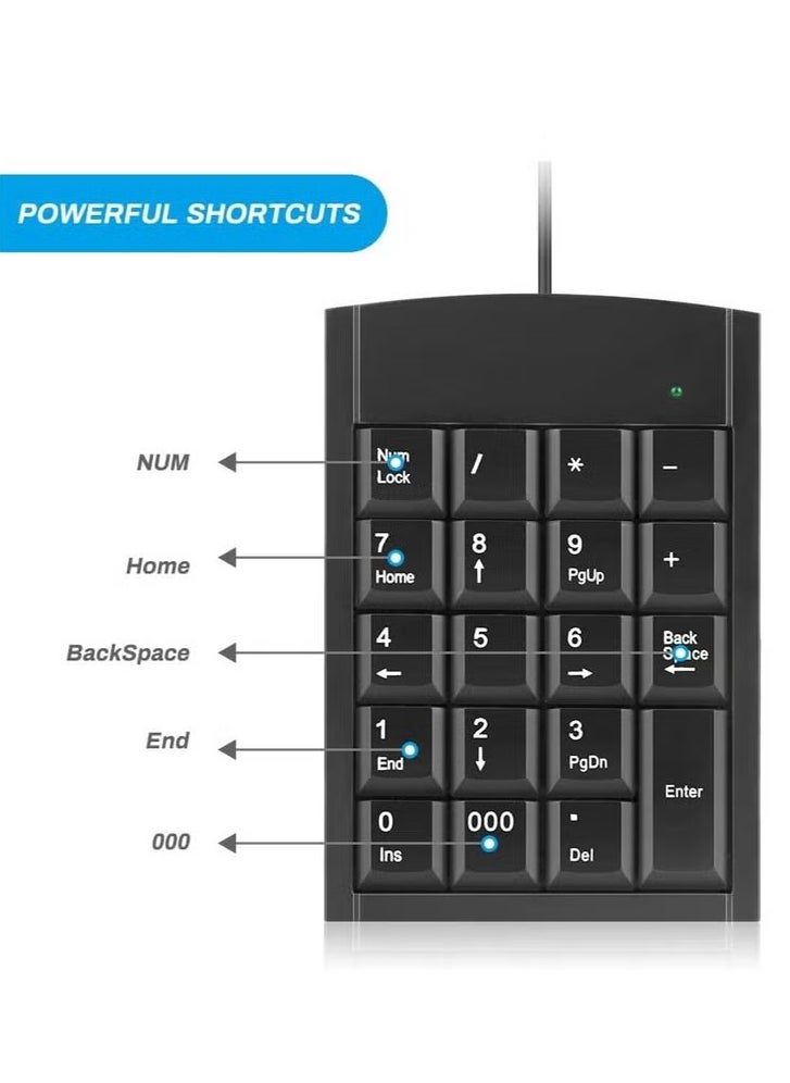 MIGOFAST Number Pad 19 key Portable Wired Numeric Keypad Keyboard Extensions with Multiple Shortcuts for Laptop Desktop PC Notebook  - Image 5