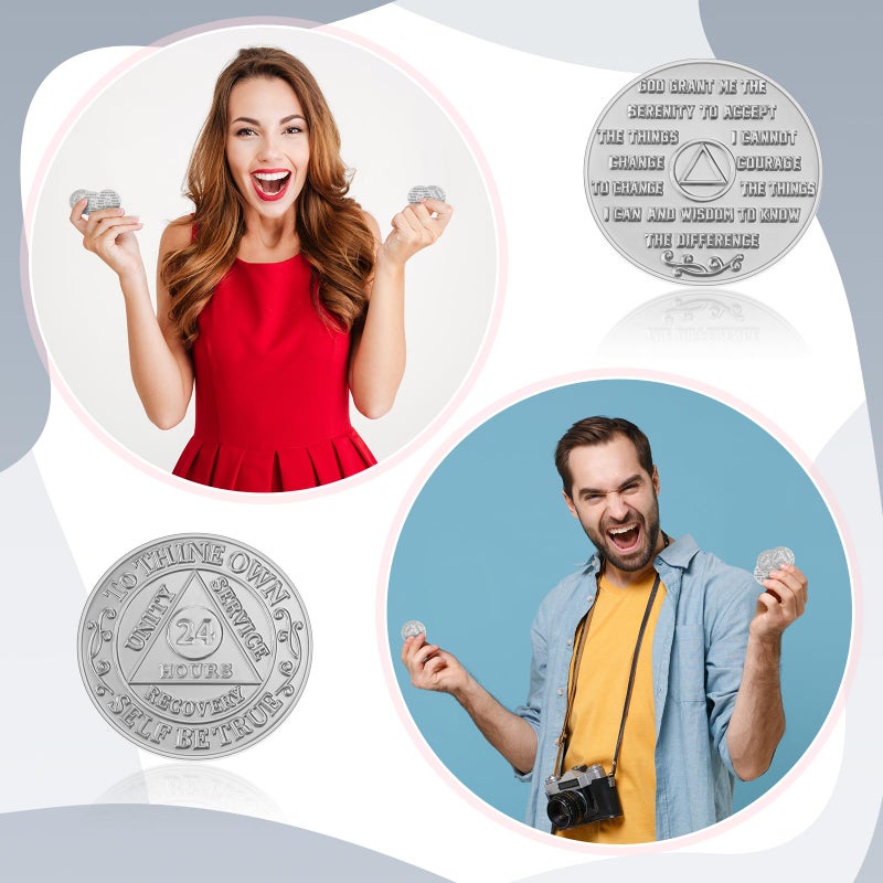 Landical 30 Pcs Recovery 24 Hours AA Chips and Medallions Bulk Sobriety Chips AA Tokens Alcoholics Anonymous Medallion Gifts Aluminum Commemorative Coins - Image 3