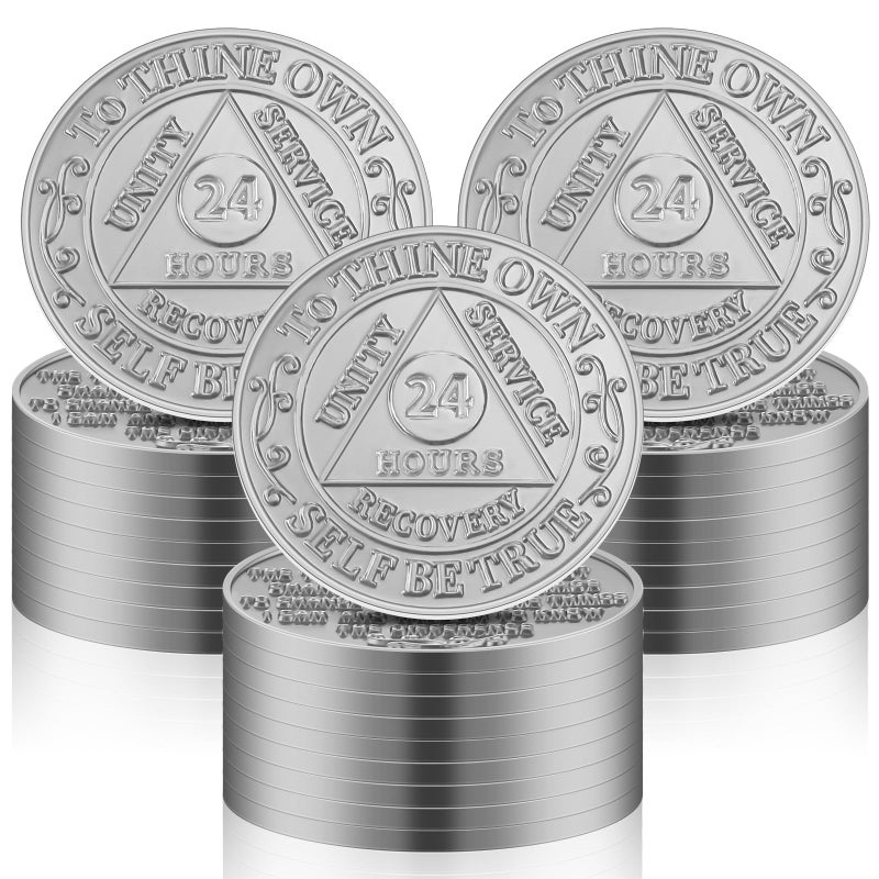 Landical 30 Pcs Recovery 24 Hours AA Chips and Medallions Bulk Sobriety Chips AA Tokens Alcoholics Anonymous Medallion Gifts Aluminum Commemorative Coins - Image 1