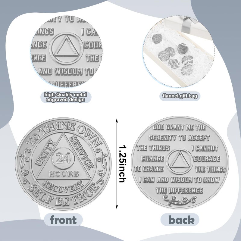 Landical 30 Pcs Recovery 24 Hours AA Chips and Medallions Bulk Sobriety Chips AA Tokens Alcoholics Anonymous Medallion Gifts Aluminum Commemorative Coins - Image 2