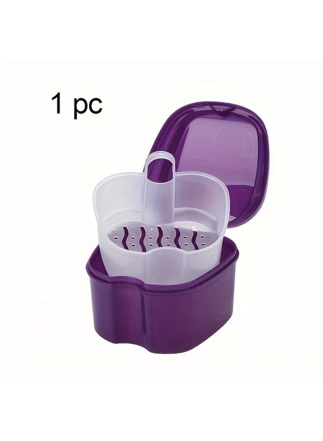 Purple Portable Durable Denture Care Kit With Built In Brush Filter Easy Clean Plastic Case - Image 1