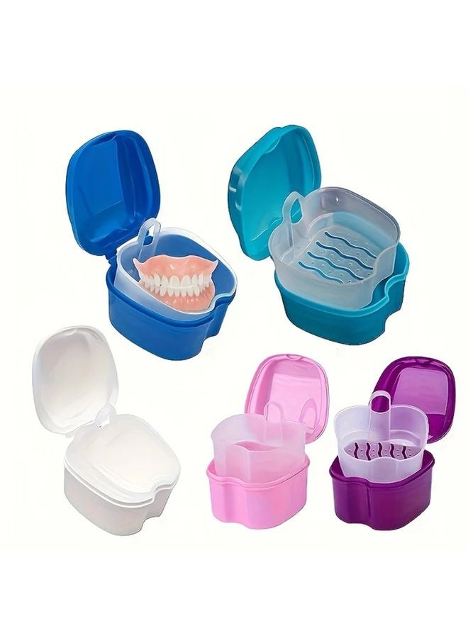 Purple Portable Durable Denture Care Kit With Built In Brush Filter Easy Clean Plastic Case - Image 2