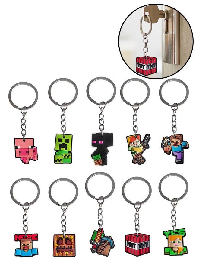 10 جهاز كمبيوتر شخصي من سلاسل المفاتيح Minecraft، هدية عيد ميلاد خفيفة WeightKey علامات حقيبة حقيبة الظهر، خاتم المفاتيح المحمولة للفتيان البنات الأطفال - Image 1